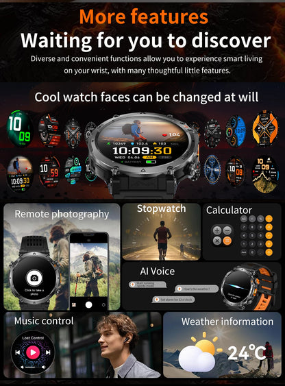 COANR2026 New Military Smart Watch 850mAh Battery GPS trace Compass 3ATM Waterproof Tactics Sport Flashlight call SmartWatch Men