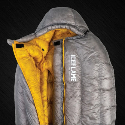 ICE FLAME Camping Mummy Gray Down Sleeping Bag Outdoor Ultralight 10D Unisex Sleeping Bag Traveling Hiking Mountain Climbing