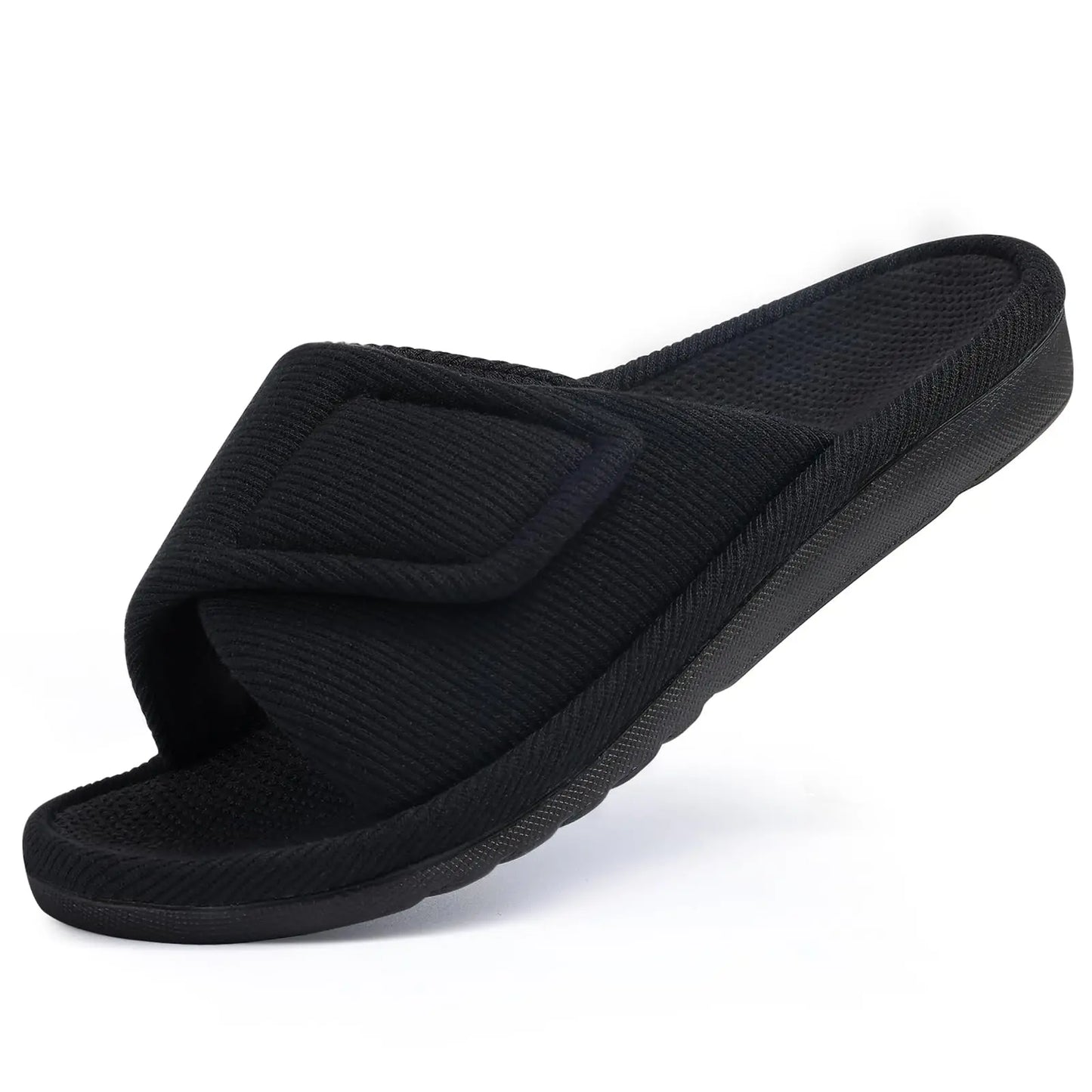 Litfun Winter Cotton Waffle Slippers For Women Breathable Indoor Adjustable Slides Slip On Open Toe Slippers With Arch Support