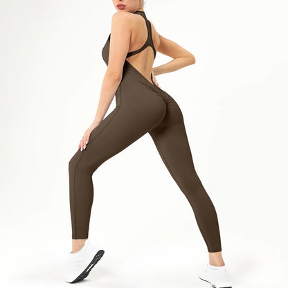 Sport Jumpsuits Women Zipper Fitness Overalls Sexy Backless Gym Bodysuits Scrunch One Piece Suit Workout Clothes Tracksuits