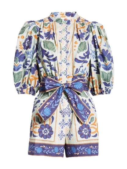 2025 Summer Fashion Jumpsuits New Women's Elegant Bohemian High Street Romper Printed Single Breasted Strap Streetwear Playsuits
