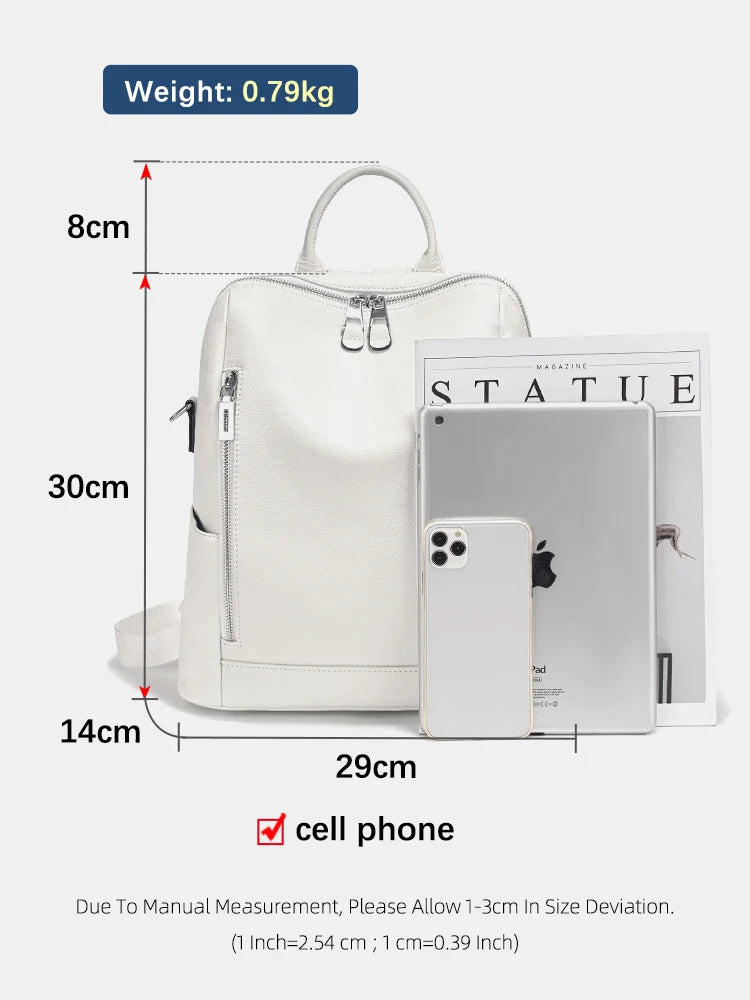 Zency Fashion Genuine Leather Backpack Knapsack Multi-pocket Day Pack Travel Convertible Shoulder Bag for Fall Winter Commuter