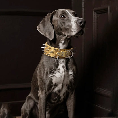 Width 2 Inch Anti-bite Spiked Dog Collars Adjustable PU Leather Necklace Heavy Duty Sharp Rivets Pet Collar Outdoor Dog Walking