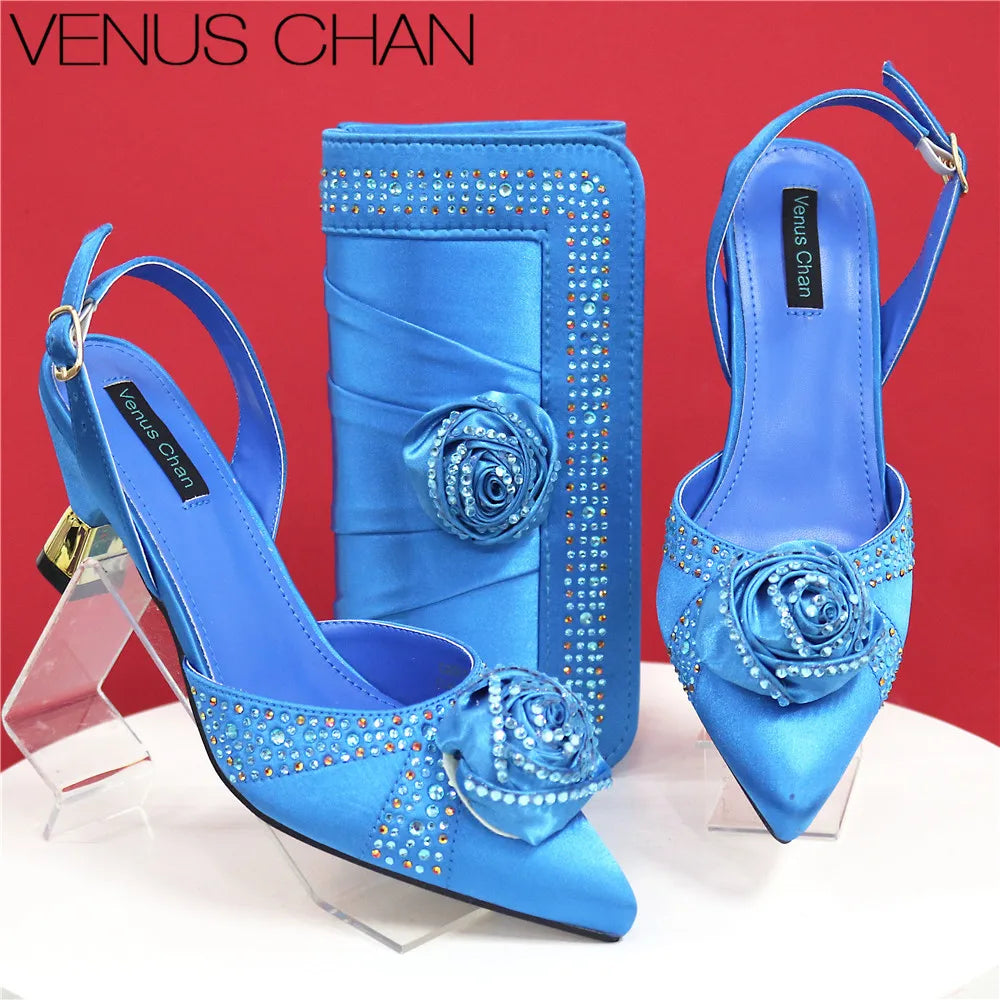 Doershow Beautiful High Quality African Style Ladies Shoes And Bags Set Latest Silver Italian Shoes And Bag Set For Party