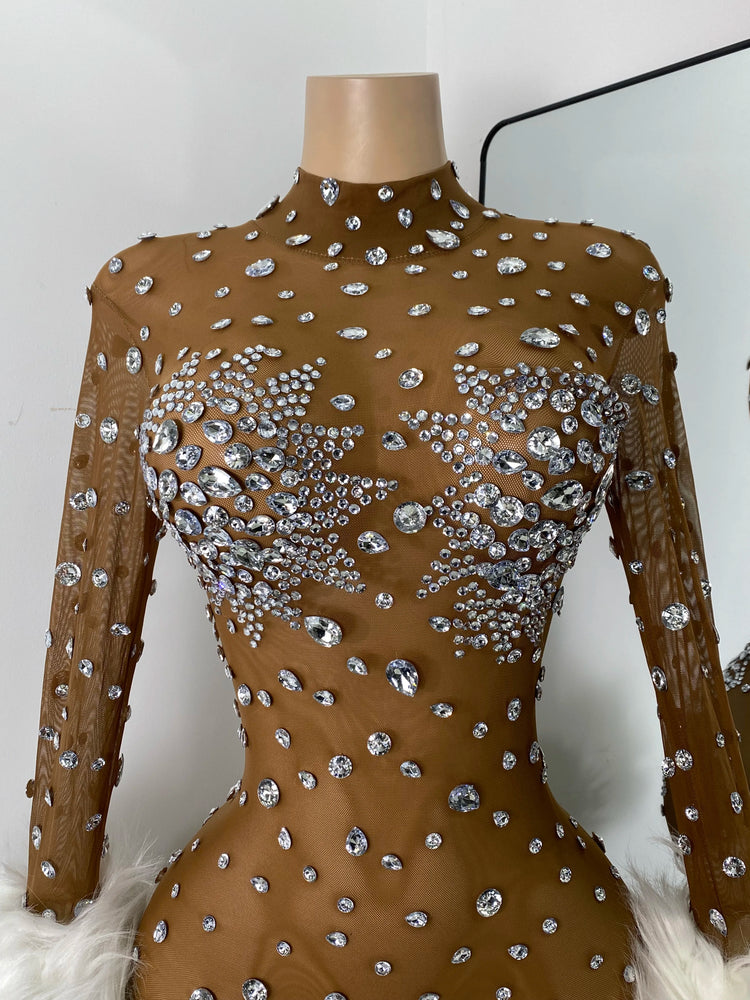 Luxury Diamonds Mesh Transparent Stretchy Jumpsuit for Women Sexy Long Sleeve Performance Singer Costume Nightclub Outfit 2025