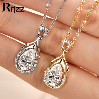 Rrjzz Sparkling 7x10.5mm Pear Cut D-Color Moissanite Pendant Necklaces 2.5CT Waterdrop Necklace for Women GRA Jewelry Gifts