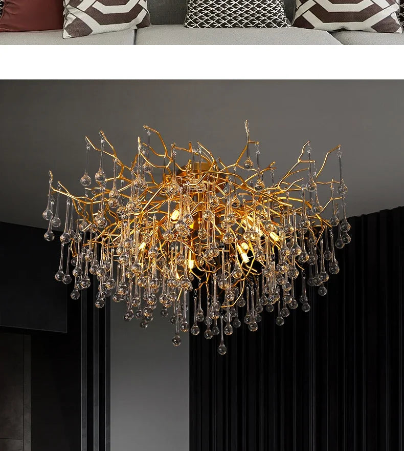 Rectangle Luxury Gold Crystal Chandelier For Dining Living Room Lobby Kitchen Table Modern Lurxy Gold Crystal Celling Chandelier