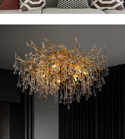 Rectangle Luxury Gold Crystal Chandelier For Dining Living Room Lobby Kitchen Table Modern Lurxy Gold Crystal Celling Chandelier