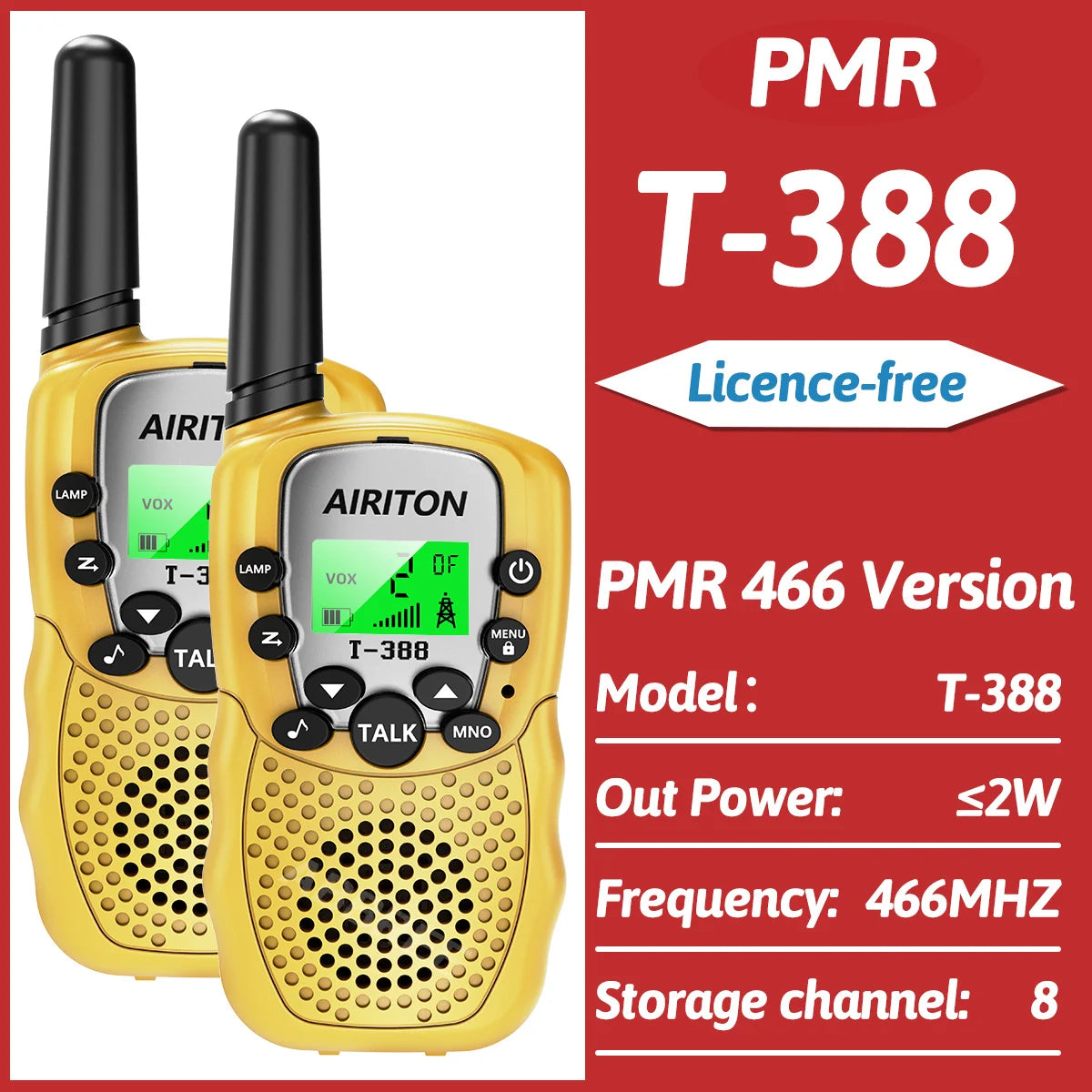 2PCS AIRITON T-388 Kids Walkie Talkie Children 3 Mile Range Two Way Receiver Electronic Radio Flashlight Children Gift for Kid