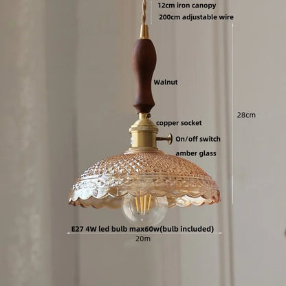 IWHD Home Decor LED Pendant Lights Kitchen Restaurant Copper Socket Flower Green Glass  Nordic Modern Walnut Wood Hanging Lamp