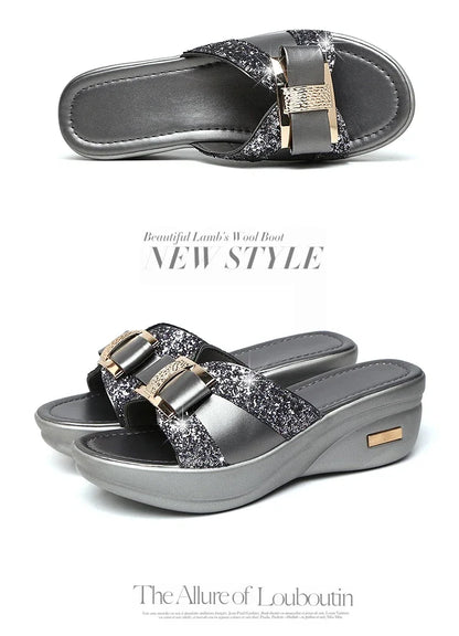 2024 Summer Women's Open Toe Casual Slippers Women Fashion Platform High Heel Female Slides Shoes Comfortable Wedge Sandals
