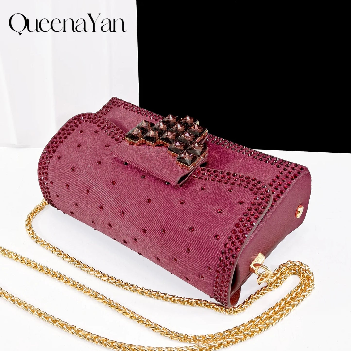 QueenaYan Elegant Navy Blue Handbag and Medium Heel Shoes Set with Beautiful Handmade Metal Decoration for Weddings and Parties