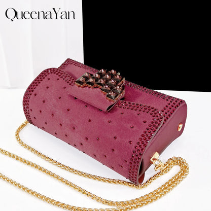 QueenaYan Elegant Navy Blue Handbag and Medium Heel Shoes Set with Beautiful Handmade Metal Decoration for Weddings and Parties