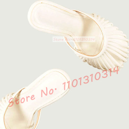 Cage Round Toe Metallic Mules Women New In Sexy Luxury High Heel Shoes Female Thin Strap 2023 Summer Elegant Chic Solid Slippers