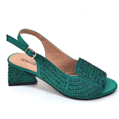 High Heels Shoes for Women Embroidery Rhinestone Italian Design Blue Color Pointed Toe Shoes and Bags Set Fashion