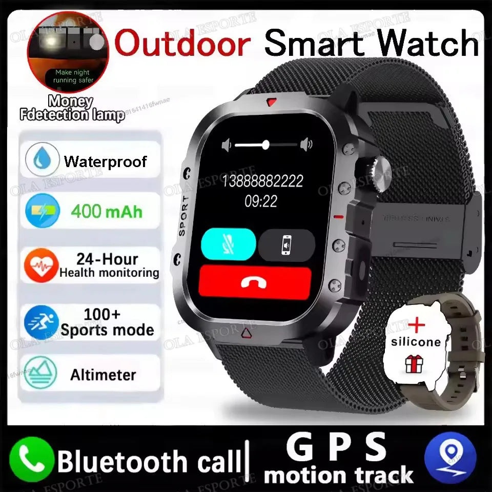 Military GPS Smart Watches For Men Flashlight Waterproof Outdoor Sport Tracker Bluetooth Call Smartwatch Man Women 2025 Pk h12
