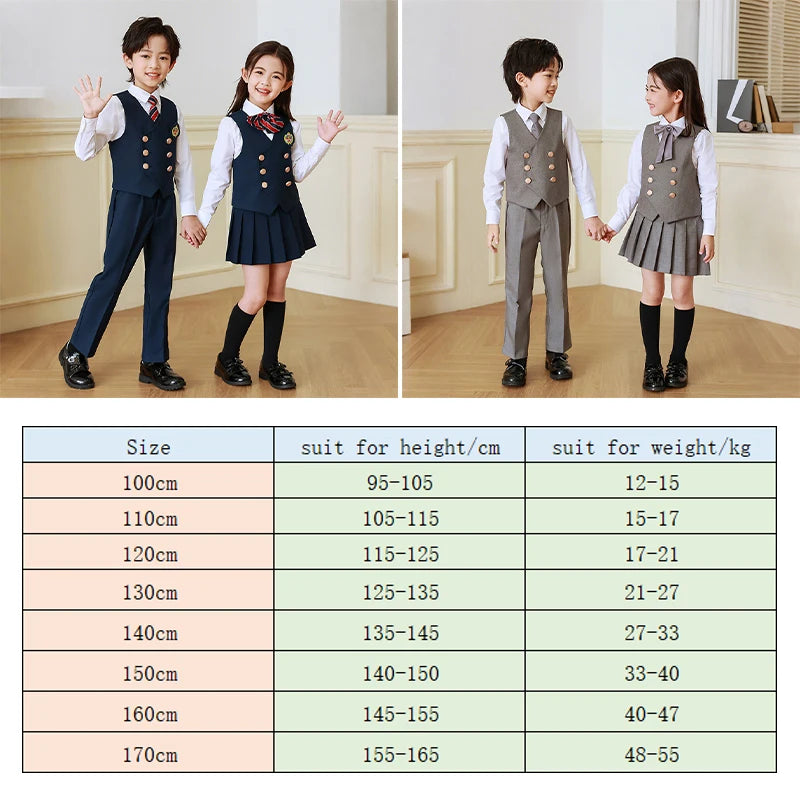 5 Pcs British Style College Kindergarten School Uniform JK Outfits Kid Shirt Pleated Skirt Suit Chorus Performance Costume Dress