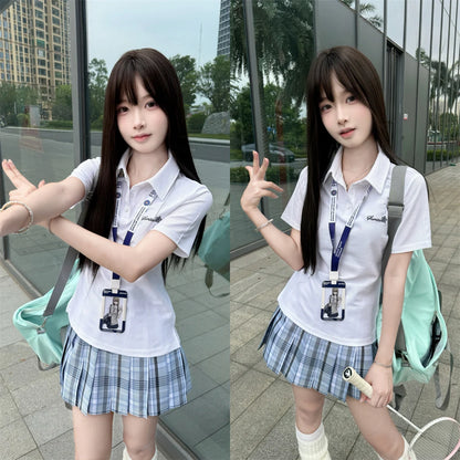 Japanese JK Uniform Polo Shirt and Skirt Suit Spring and Summer Wear Genuine All-match College Style Female Cute Lady Quiet