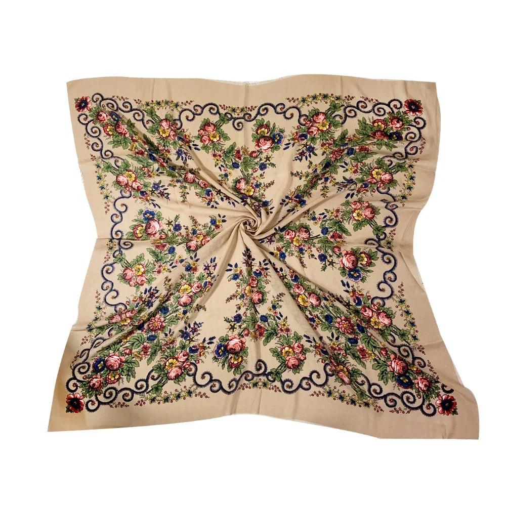 120*120cm Breathable Thin Russian Square Scarf Women Luxury Floral Print Bandana Shawl Foulard Female Beach Scarves Wraps