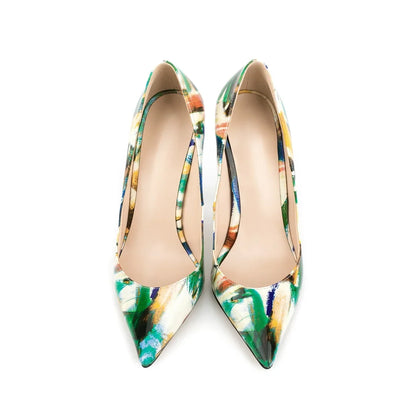 Multicolor Abstract Graffiti Print Pointed Toe Stiletto Pumps, Women Thin Heel Evening Shoes for Wedding, Formal Party and Night