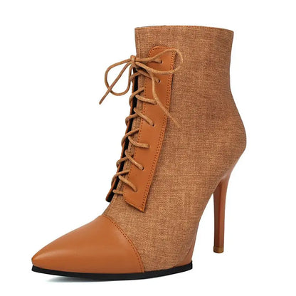ANOVISHANA Elegant Fmeale Ankle Boots Pointed Toe 11cm Thin High Heels Zipper Lace Up Mixed Color Large Size 40 41 Short Autumn