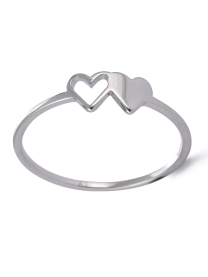 COOLTIME Initial Letter Ring for Women Stainless Steel A-Z Alphabet Double Heart Rings Simple Wedding Cheap Gift For Lover