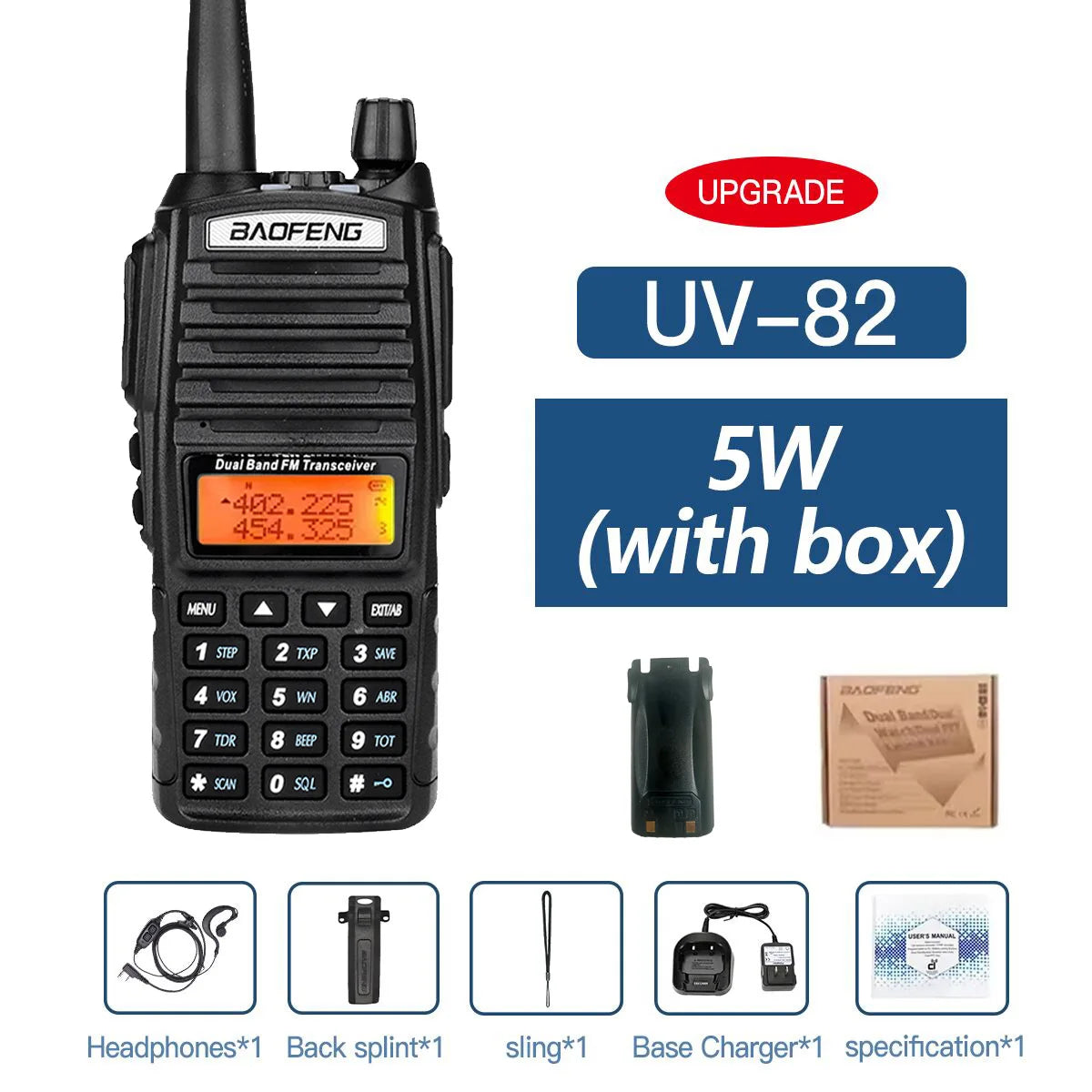 5W/8W High Power Baofeng UV-82 Unieke Dual PTT Walkie Talkie Uv82 Dual Band Vhf/Uhf FM 10Km Long Rang Two Way Ham CB Radio