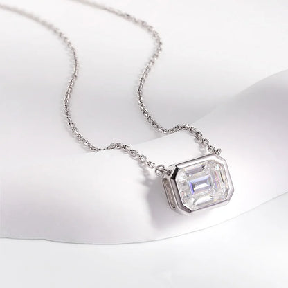 FEOBUR 2CT Emerald Cut Moissanite Pendant Necklace S925 Silver Certified Bezel Set Lab Diamond NeckChain for Women Jewelry Gifts