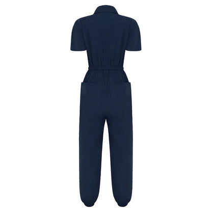 Womens Scrubs Jumpsuit Soft Stretch Medical Scrub Set with Pockets Front Zipper Elastic Waist Jogger Pants Nurse Doctor Workwear