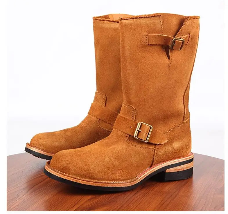 YR Wholesales.Mens Retro style Engineer boots.Motor Rider handmake Welted real cowhide shoes.Luxury genuine Suede boots