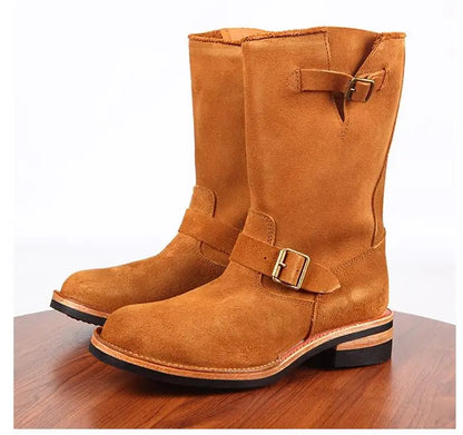 YR Wholesales.Mens Retro style Engineer boots.Motor Rider handmake Welted real cowhide shoes.Luxury genuine Suede boots