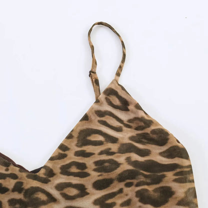 Ladies Sexy Summer Dress Women Vintage Leopard Print Sling Dress Party Suspender Sleeveless Backless Slimming Maxi Dress Female