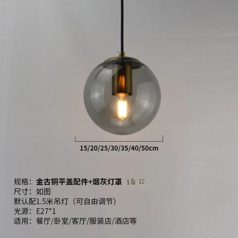 Modern Simple Glass Chandelier Bar Counter Restaurant Gold Hanging Lights Silver Metal Amber Ashtray Ball Glass Suspension Lamp