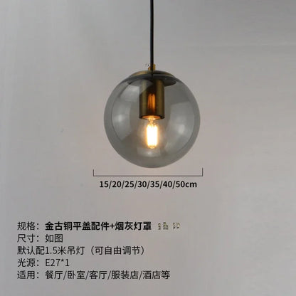 Modern Simple Glass Chandelier Bar Counter Restaurant Gold Hanging Lights Silver Metal Amber Ashtray Ball Glass Suspension Lamp