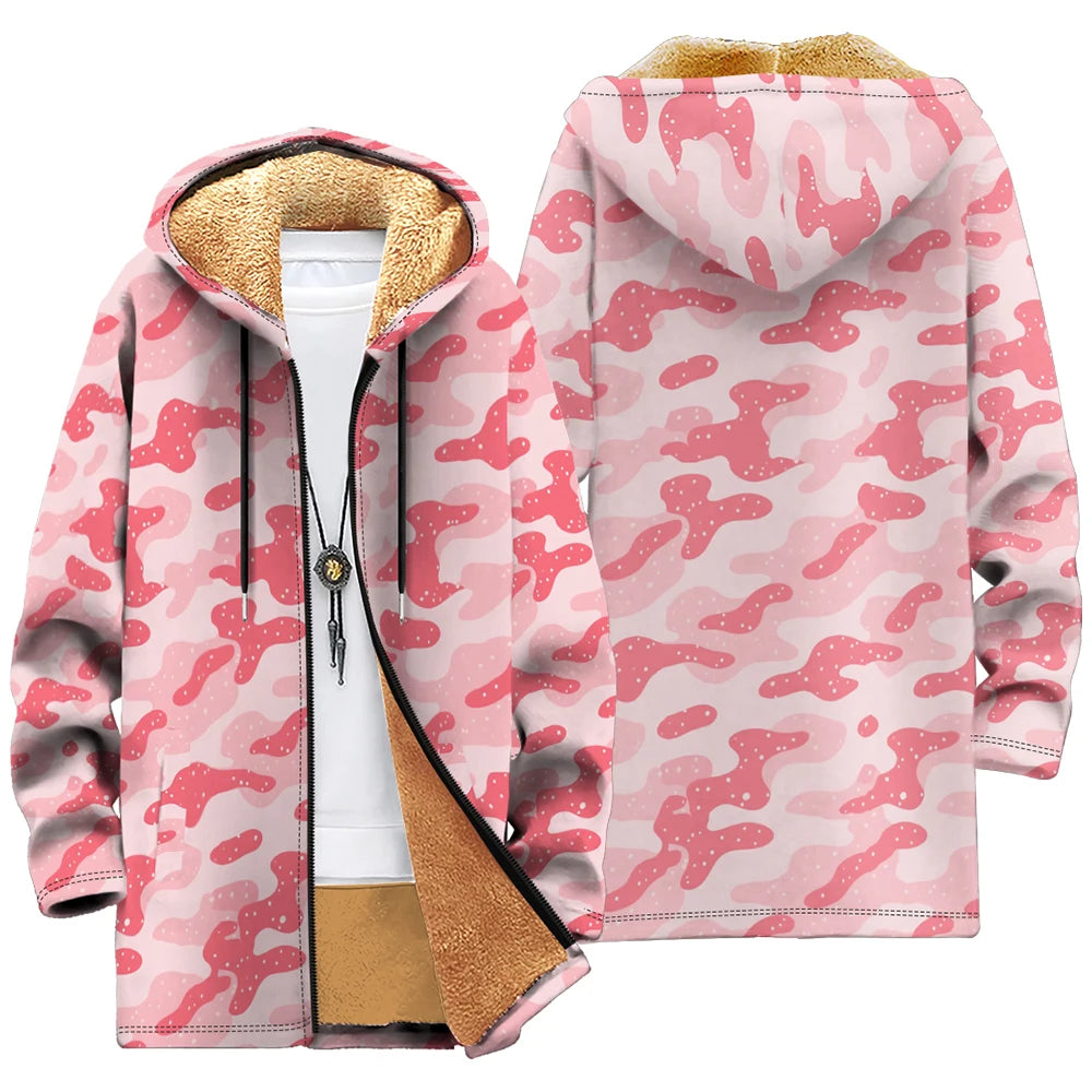 Winter Cozy Camouflage Fleece-Lined Hooded Jackets Warm Tactics Style Coats Faux Fur Outdoor Camping Casual Streetwear Fashion