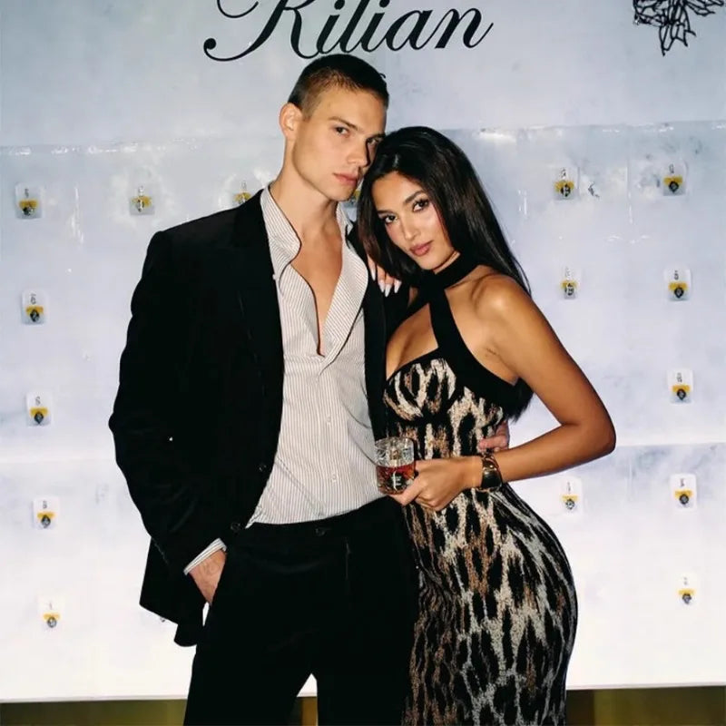 2026 Summer Fashion New Women's Elegant Design Leopard Pattern Dress Slimming Bag Hip Hanging Neck Hanging Long Dress