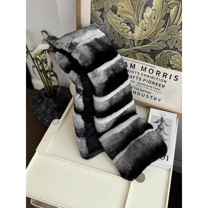 Winter new Rex rabbit hair scarf lazy casual versatile real plush warm fur scarf imitation chinchilla color women