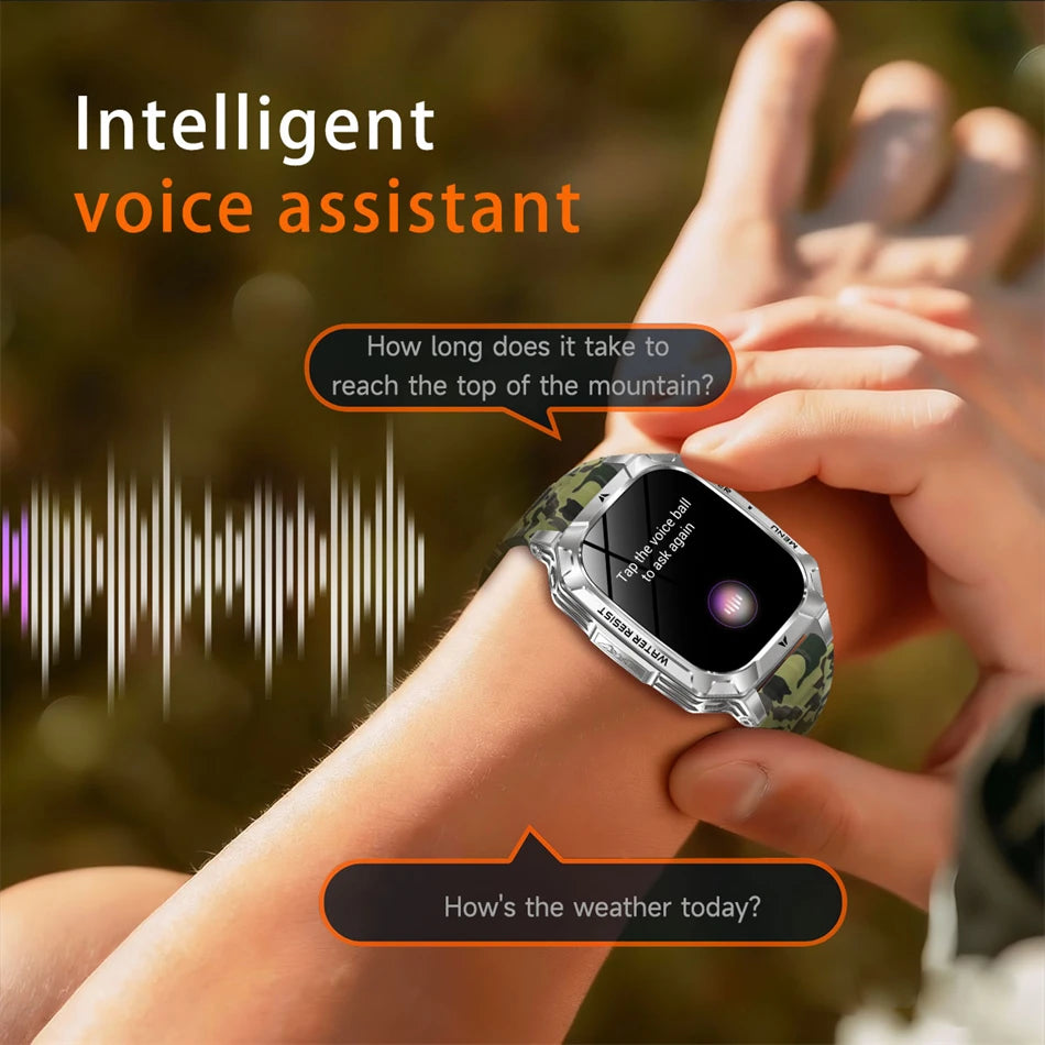 New 1400 mAh Battery Military Smartwatch Men IP68 Waterproof Flashlight Health Monitor Sports Call Smart Watch For iOS Android