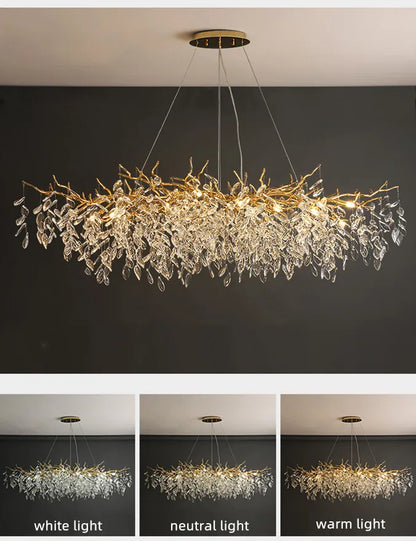 Modern Dining Room Branch Pendant Lights Lustre Crystal Led Hanging Lamp Post Luxury G9 Suspend Lamp Gold Droplight Fixtures