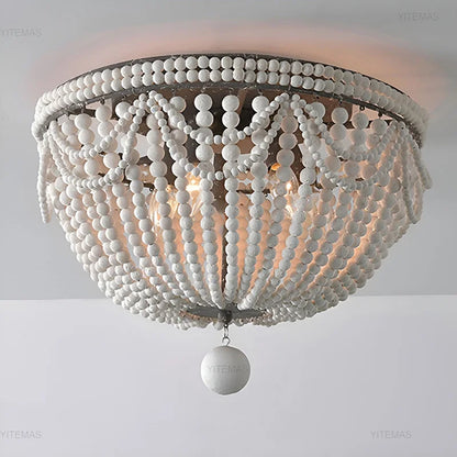 Blue Grey Wooden Beads 8 Lights Chandeliers For Foyers Vintage White Chandelier Lighting Bedroom Living Room Boho Pendant Light