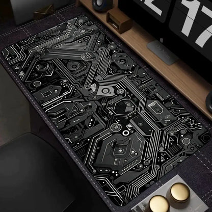 Black Circuit Print XXL 90x40 Gaming Mousepad Desk Mat Anti-slip Rubber Base Stitched Edge for Gamers Office Home Daily Use