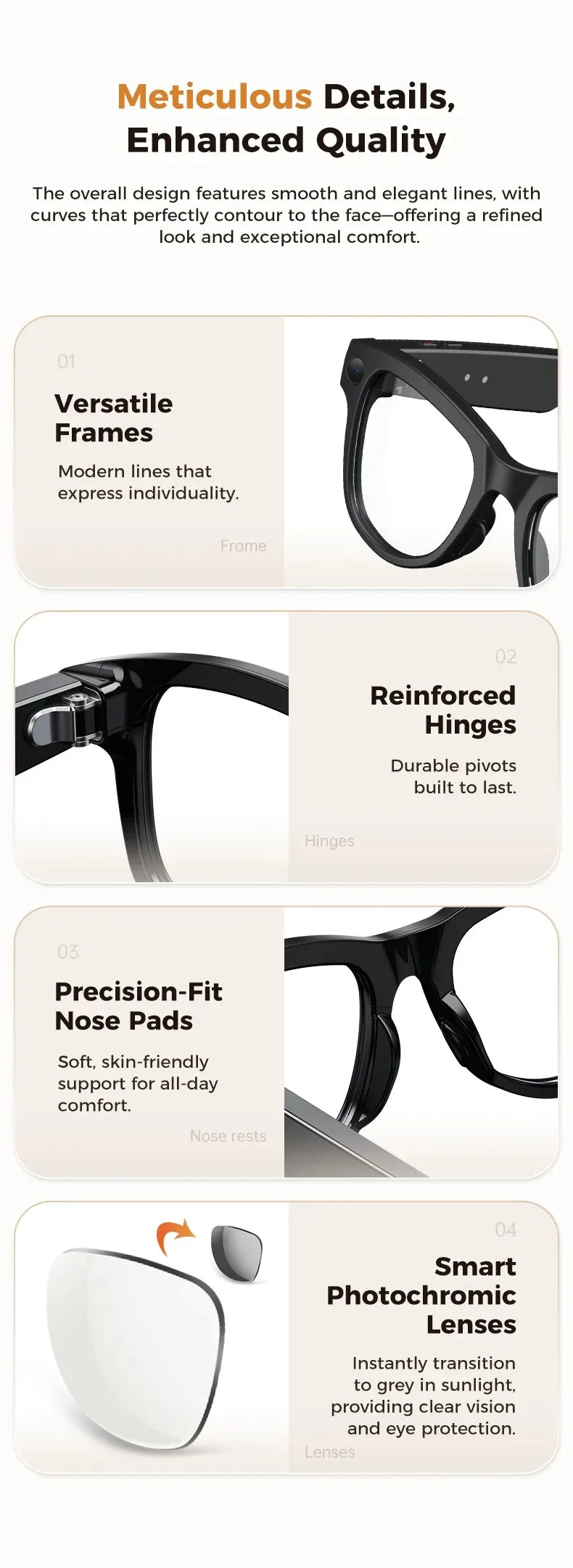 Smart Glasses HD Photo Video Open AI Record Translation Touch Photochromic Lenses Bluetooth Call Music Multifunction Glasses