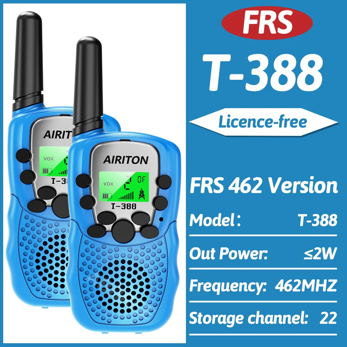 2PCS AIRITON T-388 Kids Walkie Talkie Children 3 Mile Range Two Way Receiver Electronic Radio Flashlight Children Gift for Kid