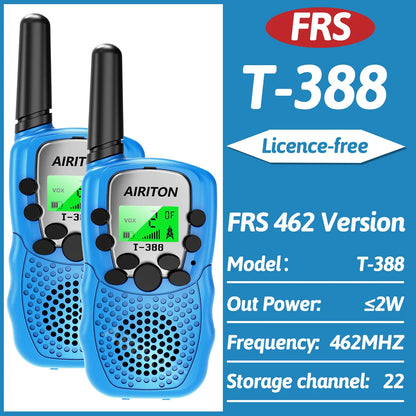 2PCS AIRITON T-388 Kids Walkie Talkie Children 3 Mile Range Two Way Receiver Electronic Radio Flashlight Children Gift for Kid