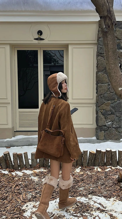 Suede Cowhide fashion ladeis shoulder cross brown bags luxury designer women coffe handbags angola red
