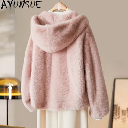 AYUSNUE Luxury Natural Fur Coat Women Clothes Whole Female Mink Fur Coat Warm New in Coats Hoodie Winter Jacket Шуба Женская