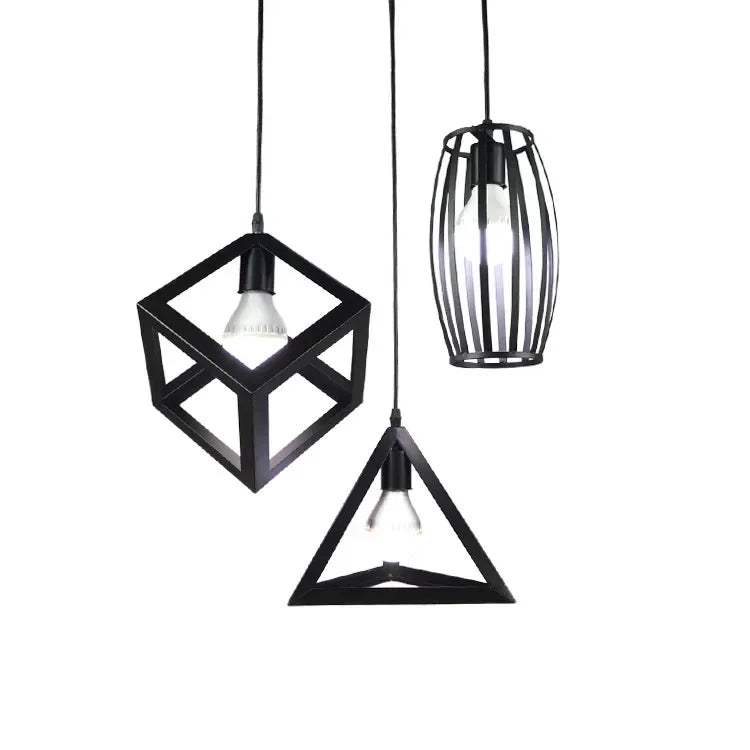 Retro Restaurant Chandelier Geometric Bar Table Chandelier Single Head Coffee Shop Industrial Style Special-shaped Iron Lights