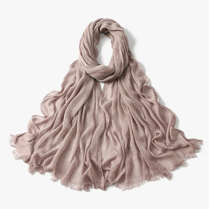 Fashion Crinkle Cotton Royan Hijab Scarf for Muslim Women Islamic Long Soft Shawls Wraps Short Tassel Bufanda Accessories