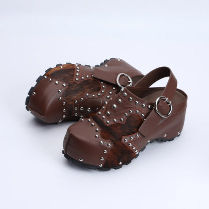 Luxury Designer Mule Sandals for Women,Handmade Lambskin&Cowhide Fur,Rubber Sole,Latex Insole,Adjustable Zipper,Trendy Summer