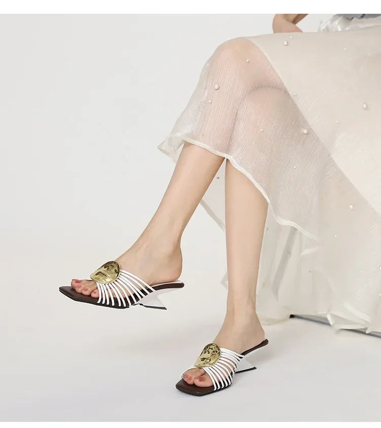 Luxury Designer Square Toe Slippers Heeled Sandals for Woman Shoes 2026 New Elegant Pumps Flip Flops Dress Summer Mujer Zapatos